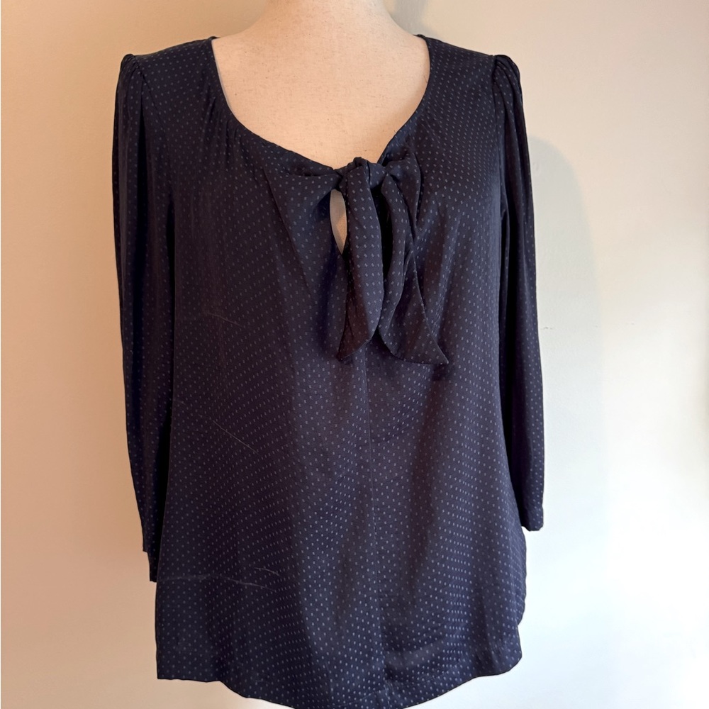 CAbi Navy Polka Dot Tie-Neck Blouse – Size Medium